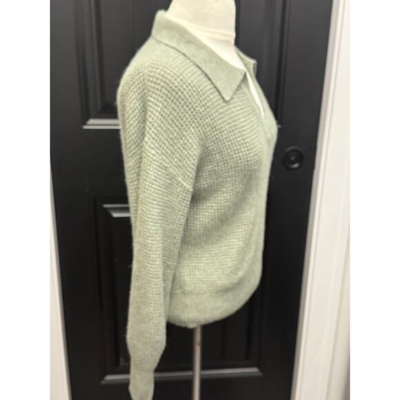 Pink Rose Sage Green Waffle Knit Sweater Top Collar Size Small - Picture 5 of 9